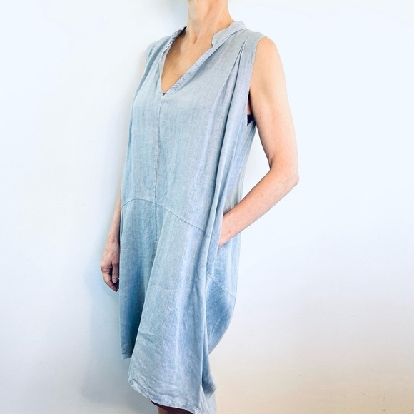 Via Signoria 100% Linen Light Blue Sleeveless Dress with Pockets - Picture 1 of 7